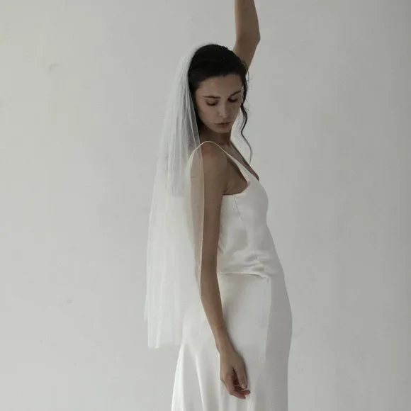 A.B Ellie Nova Edge Veil | Beaded Edge Fingertip Veil - Soft Tulle Veil A.B Ellie Nova Edge VeilBeaded Edge Fingertip Veil - Soft  main image 3